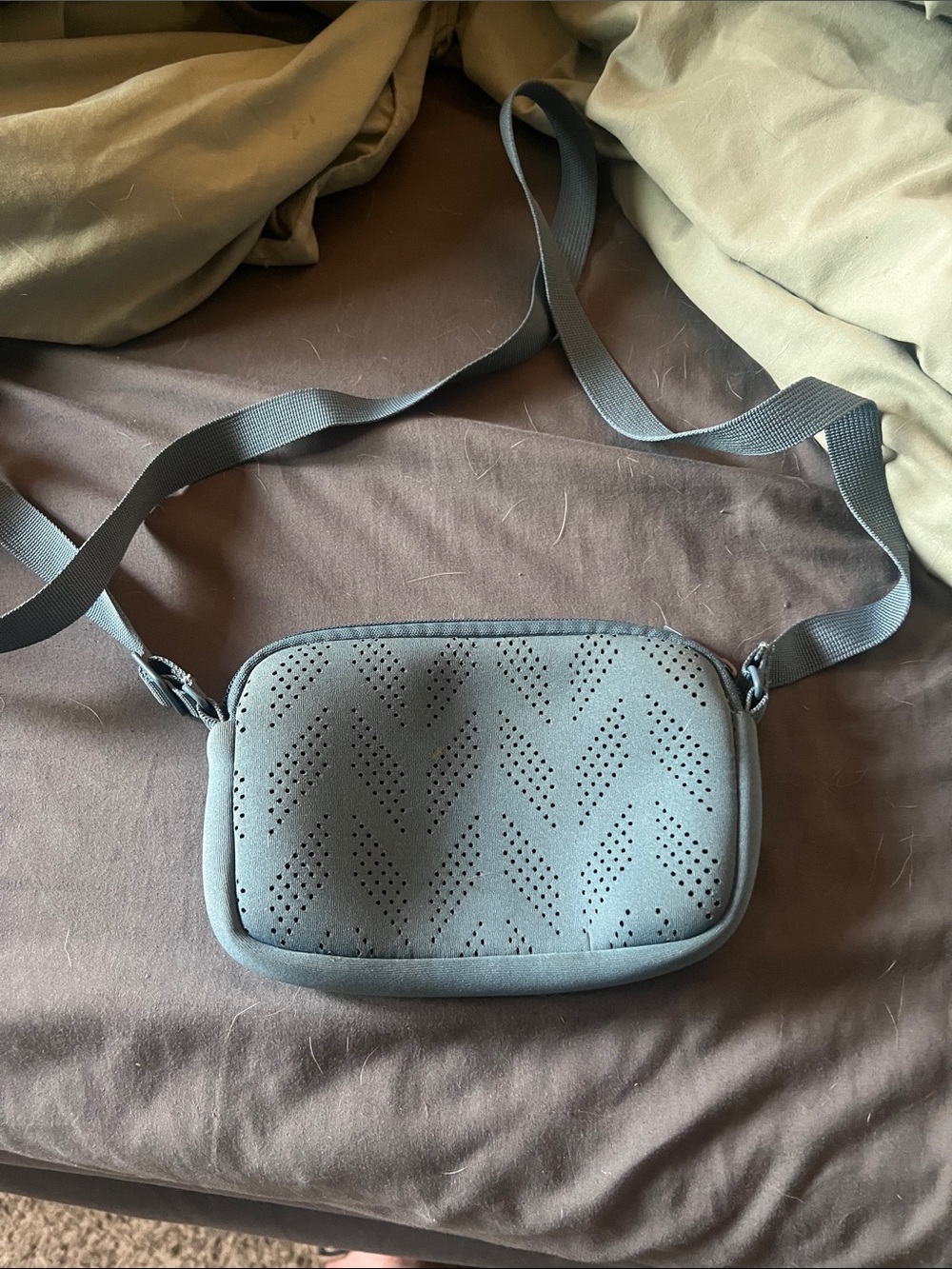 Blue grey  small Perforated Crossbody Bag - Lightweight Everyday Shoulder Bag